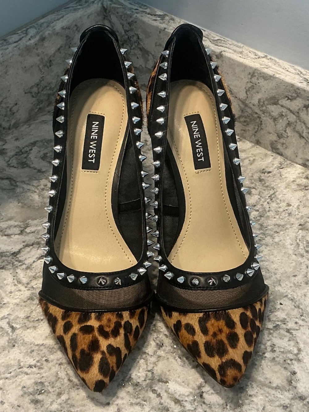 New without Box Nine West Studded & Leopard Print High heeled dress shoe SZ 6
